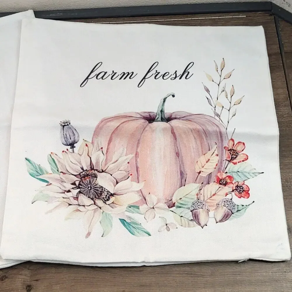 Set of two fall farm fresh throw pillow cases